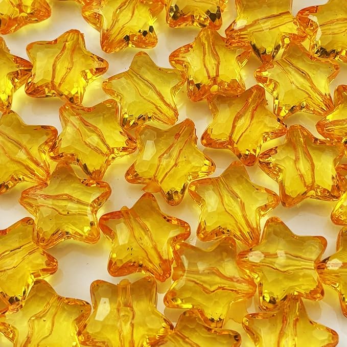 50pcs Acrylic Crystal Star Beads 20mm Star Shape Faceted Beads for Jewelry Making Bracelet Necklace Key Chains DIY Crafts(Gold Yellow)