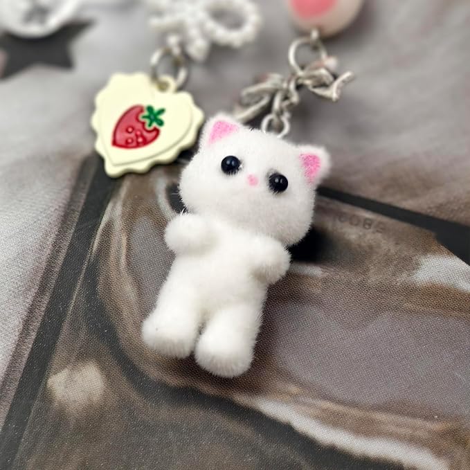 Cute Cat Keychain, Y2K Heart Bow Pendant, Kawaii Cat Bag Charm