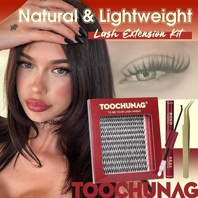 Flora Lash Clusters Kit 8-18mm Wispy Eyelash Clusters Lash Extension Kit D Curly DIY Eyelash Extension Kit WideSpan Lashes Individual Eyelashes Clusters with Lash Bond and Seal by TOOCHUNAG