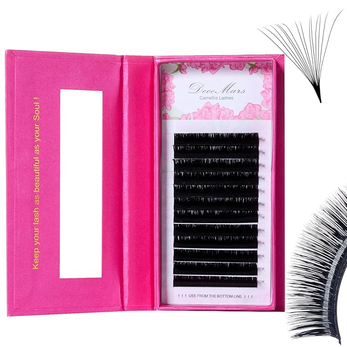 DeceMars Automatic Rapid Blooming Eyelash Extensions Self Fanning Easy Fans 1 Second Flowering Fake Lashes 2D~10D Russian Volume Eyelashes Matte Black-0.05mm-D-17mm