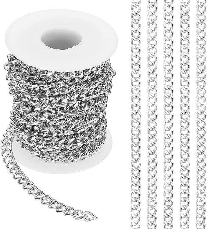 PATIKIL 16.4Ft Aluminium Curb Chains Twisted Links, 8x6mm Curb Chain Spool Jewelry Making Chains Craft Chain for Necklace Bracelet Earring, Silver