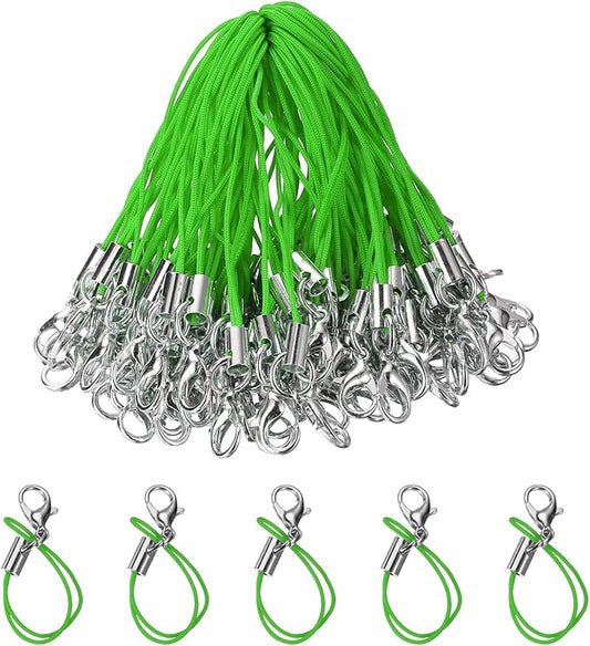 HARFINGTON 100Pcs Clasp Cords Clasp Strap Lanyard Charm Short Finger Rope with Lobster Clasp for Cellphone Cases Keychain DIY Jewelry Making, Green