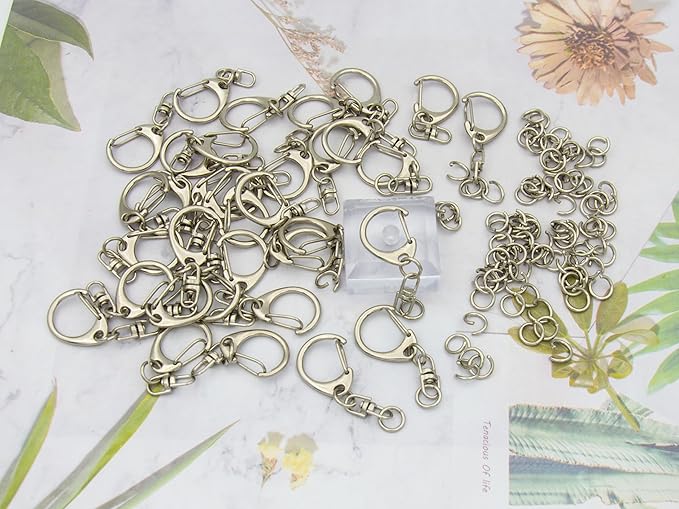 50 Sets Lobster Claw Clasps Keychain Clip D-snap Hook Clips with Swivel Snap and Open Jump Rings for Silver DIY Making Trinket Crafts Diameter 0.7inch (18mm)
