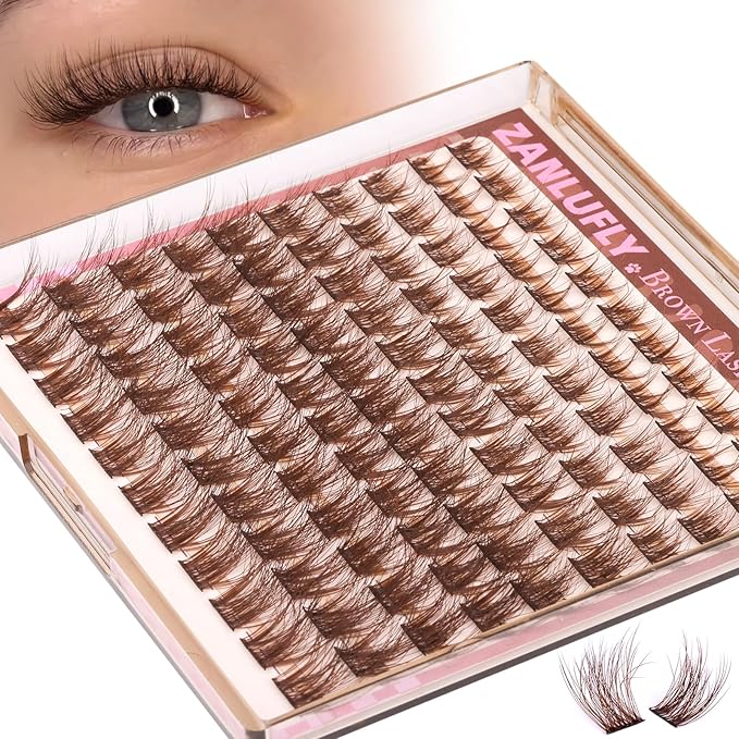 Brown Lash Clusters Natural Eyelash Clusters Wispy Cluster Eyelash Extensions Dark Brown DIY Eyelash Extension C Curly Individual Lashes 8-16MM 110pcs Lash Extension by ZANLUFLY