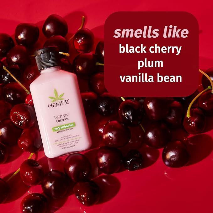 Hempz Cherry Body Lotion, Ultra Hydrating Daily Moisturizer, Self Care for Dry Skin and Hands, Dark Red Cherries, 17 oz.
