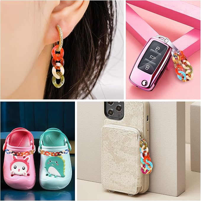 200PCS Acrylic Linking Rings, Link Connectors, Assorted Color Open Link Rings, for DIY Jewelry Making, Purse Eyeglass Jean Pocket Chain Lanyard, 10x14mm
