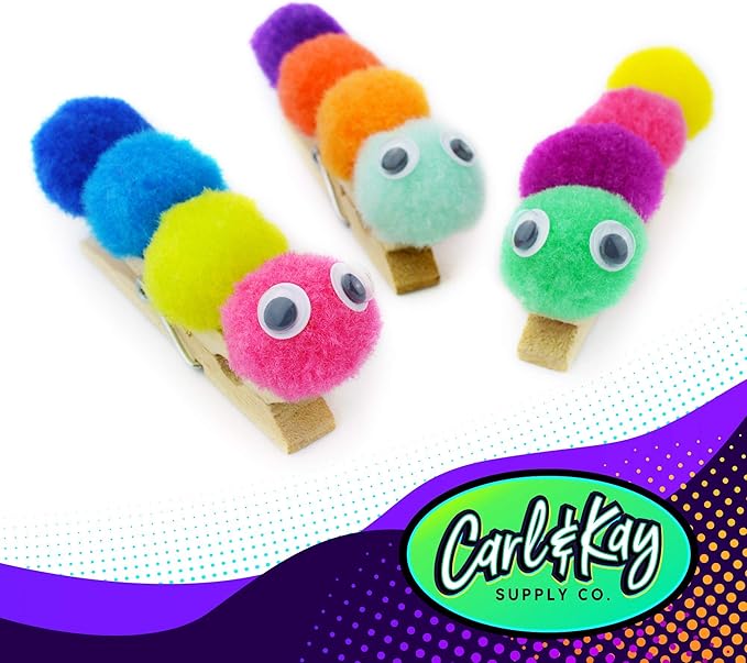 Carl & Kay [300 Pcs] 250 1 Inch Pom Poms & 50 Googly Eyes - Craft Pom Pom Balls - Pompoms for Crafts - Pom Pom for Crafts in Bright & Bold Assorted Colors - Large Pom Poms Arts and Crafts
