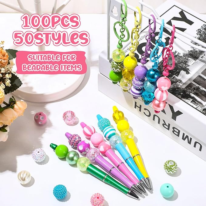 100 Pcs 20mm Rhinestone Bubblegum Beads for Pens Mixed Crystal Resin Chunky Beads for DIY Craft Keychain Necklace Bracelet Jewelry Making(Candy Color)