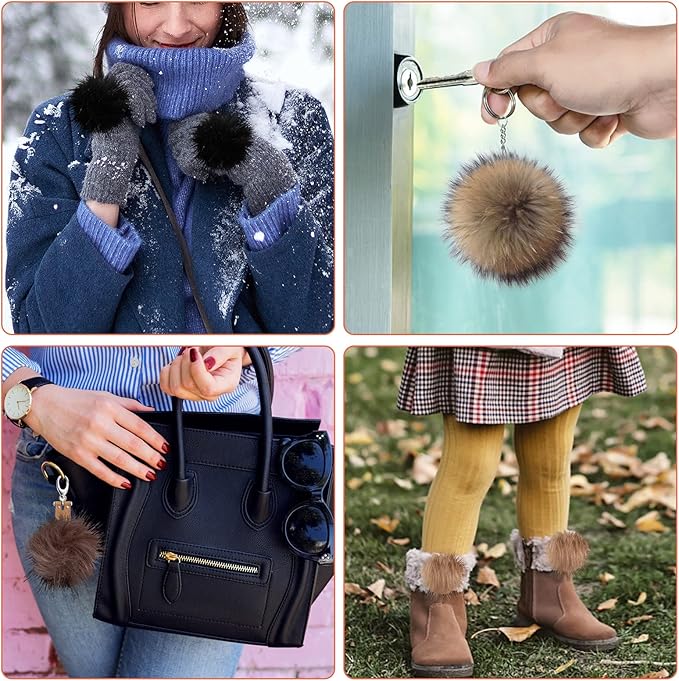 36 Pcs Faux Fur Pom Poms for Hats - Soft Pom Pom Fluffy Balls with Elastic Loop for Crafts, Removable Knitting Accessories for Shoes Gloves Bags Scarves Keychain (18 Color, 4.5 in )