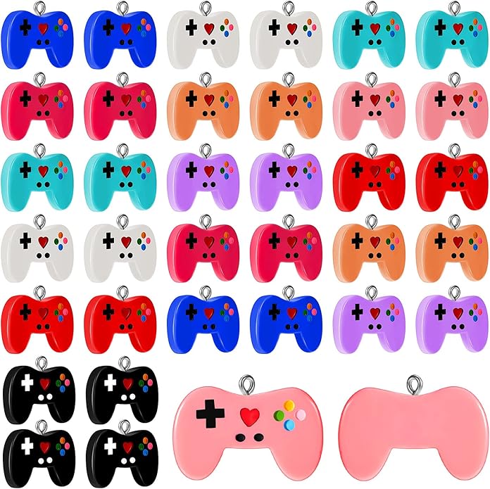 Hicarer 36 Pieces Colorful Game Controller Key Ring Pendant Charms Video Game Resin Charm for DIY Jewelry Making Necklace Bracelet, 9 Colors