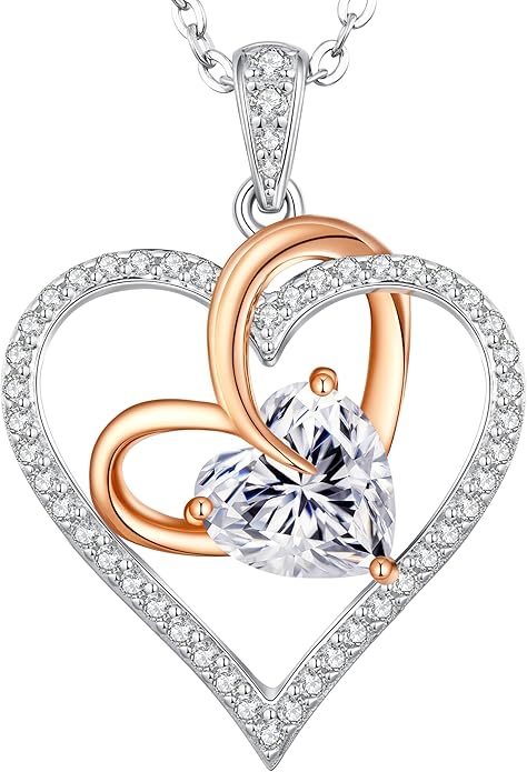 OOBEE Birthstone Necklaces for Women, 925 Sterling Silver Gemstone Fine Love Heart Moissanite Necklace, Ideal Birthday Anniversary Mothers Day Jewelry Gifts for Wife Mom Girlfriend Her