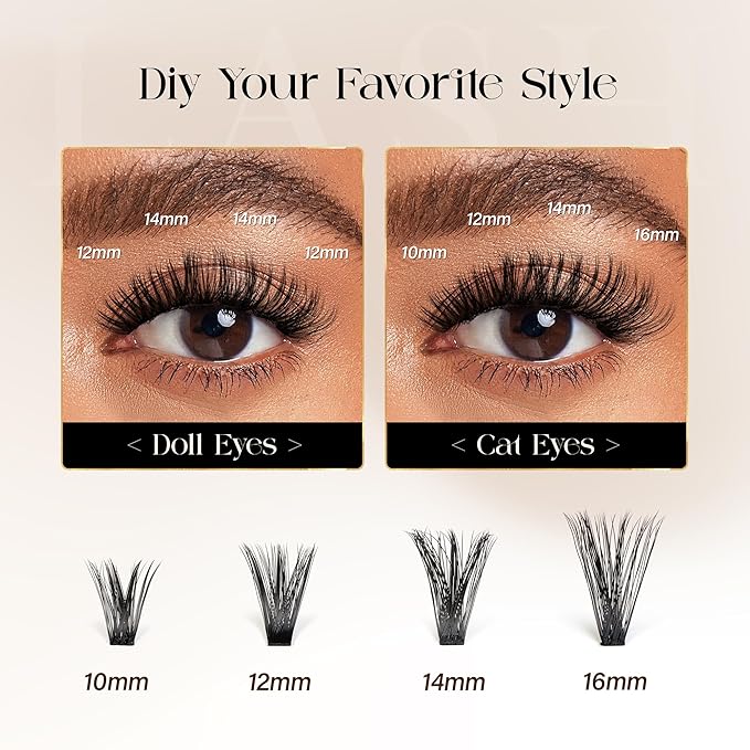 BEFER Lash Clusters, 240 Pcs D Curl Eyelash Clusters 3D Fluffy Volume Individual Lashes Extensions 10-16MM Cluster Eyelash Wispy Cluster Lashes DIY At Home(60P)