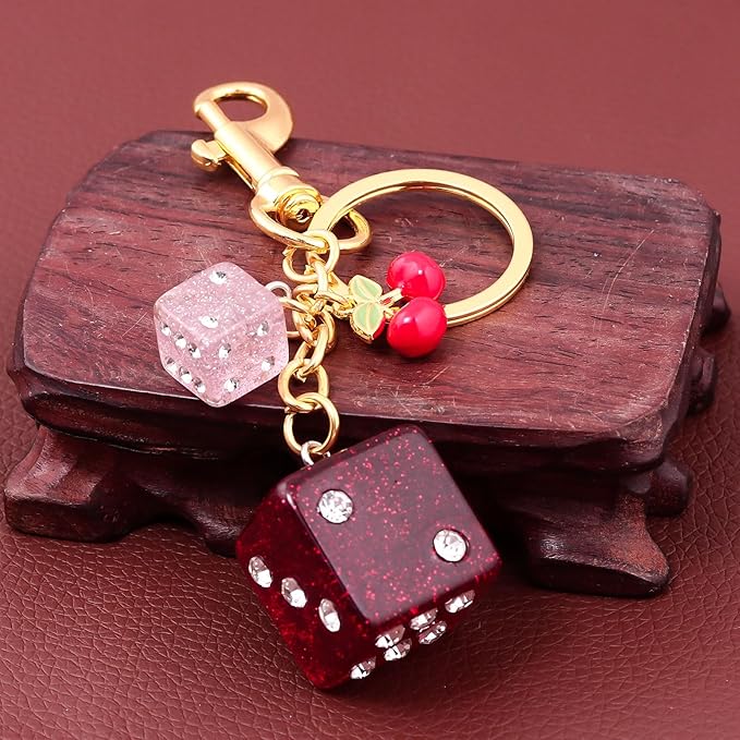 Lucky Dice Cherry Magic 8 Ball Keychain Billiard Ball Star Cherry Bags Charms Cute Y2k Keychain for Women Men