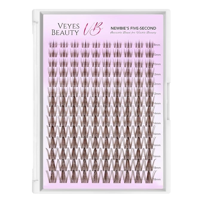 VEYESBEAUTY Brown Manga Lash Clusters Kit Eyelash Extensions Thin & Invisible Band DIY Individual False Eyelashes Newbie's Five-Second Series Wispy Lash Tray, with Clear Bond&Seal Remover Applicator