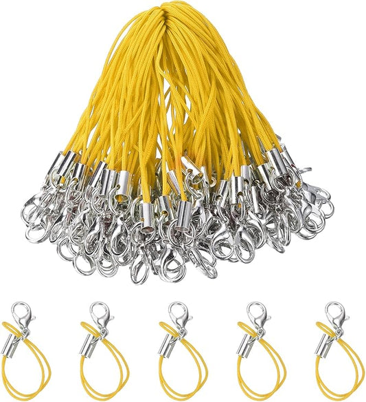 HARFINGTON 100Pcs Clasp Cords Clasp Strap Lanyard Charm Short Finger Rope with Lobster Clasp for Cellphone Cases Keychain DIY Jewelry Making, Dark Yellow