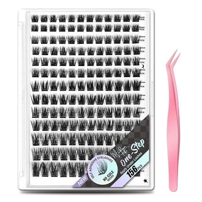 Madam Fifi 156 PCS Self-Adhesive Lash Clusters – No Glue Needed, Dual-Row Sticky Strip Lashes, DIY Individual Lash Extensions, Super Hold False Eyelashes (Volume-Mixed)