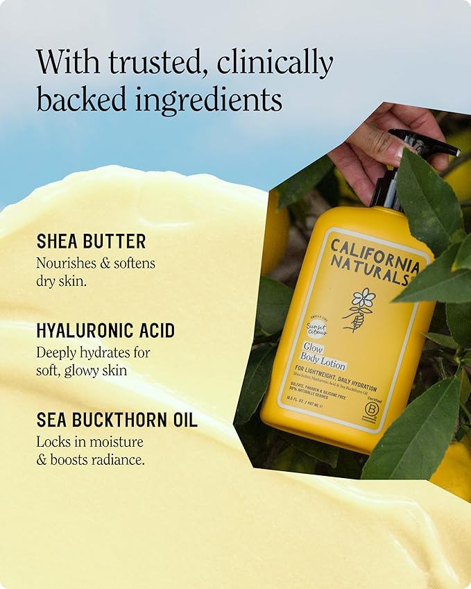 California Naturals Glow Body Lotion Sunset Citrus, Lightweight Hydrating Body Lotion for Soft Smooth Skin, Naturally Scented, Vegan, Cruelty, Paraben & Phthalate Free, 16.5 oz
