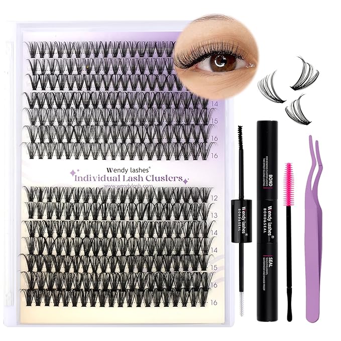 Lash Clusters Kit for Using at Home: Ultra-light, DIY, Natural, Fluffy, Wispy, Waterproof, Anime, Manga, Cat Eye, C Curl, 12-16mm, 40P+50P, Wendy, RT318