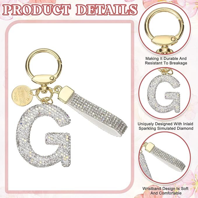 PATIKIL Initial Letter Keychain, Cute Sparkly Rhinestone Key Chain Alphabet Charm for Car Keys Handbags Purse