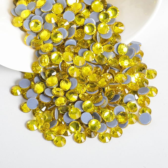 Beadsland Hotfix Rhinestones, 1440pcs Flatback Crystal Rhinestones for Crafts Clothes DIY Decorations, Lemon Yellow, SS16, 3.8-4.0mm