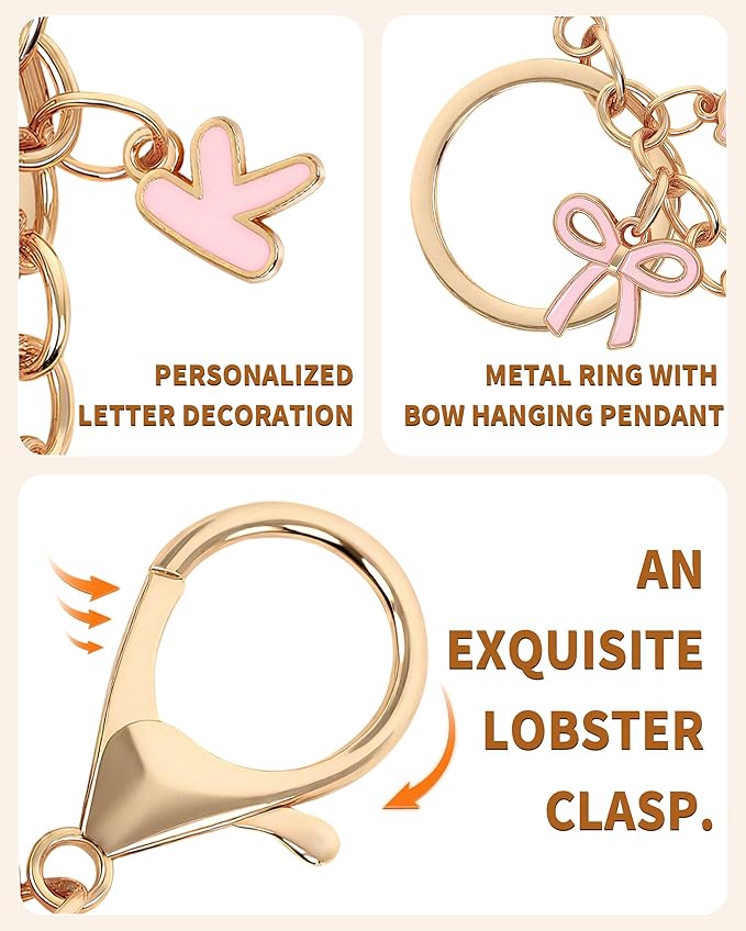 Bow Purse Charms Keychain - Pink Bow Alphabet Letter Key Chain, Bag Charms Wallet