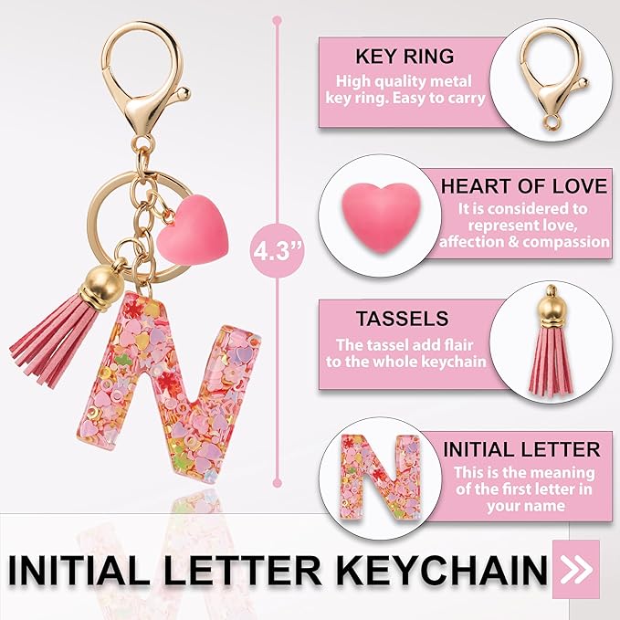 Alphabet Initial Letter Keychain Cute Heart Resin - Letter Keychain for Backpack Charms - Initial Keychains for Women