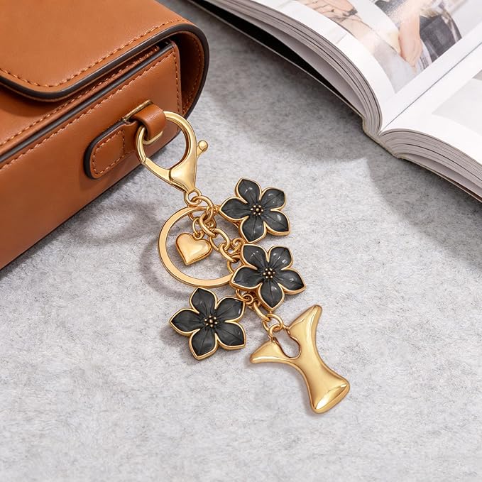 Snycler Bubble Initial Keychain Graceful Flower for bags car remote–A-Z Letter Charms for Women