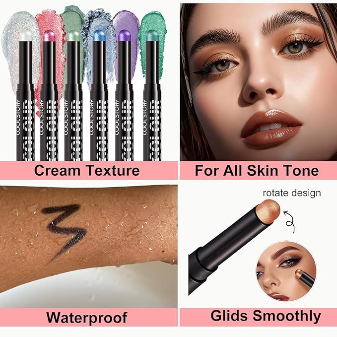 Waterproof Instant Set Shimmer Cream Eyeshadow Stick, Creamy Texture, Long-Lasting, Glitter Boosted, Perfect for Beginners & Models(24#)