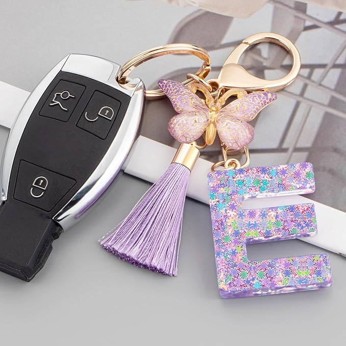 Suweibuke Cute Pink Key Chains for Women Girls, Initial Letter Keychains with Tassel, Charms for Key Purse Handbags Backpacks