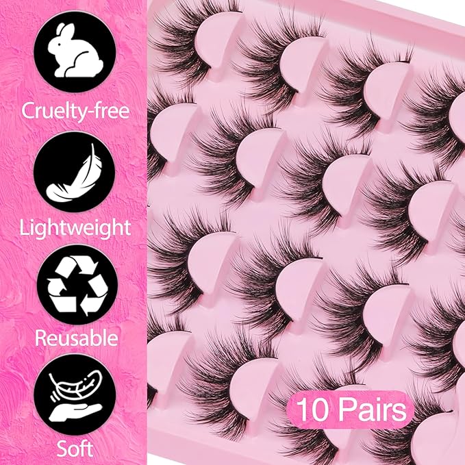 Veleasha Lashes Fluffy Eyelashes Wispy Fake Lashes 18mm Long Lashes C Curl Fake Eyelashes Soft False Lashes Lightweight False Eyelashes Dramatic Lash Strips 10 Pairs Pack (Firework)