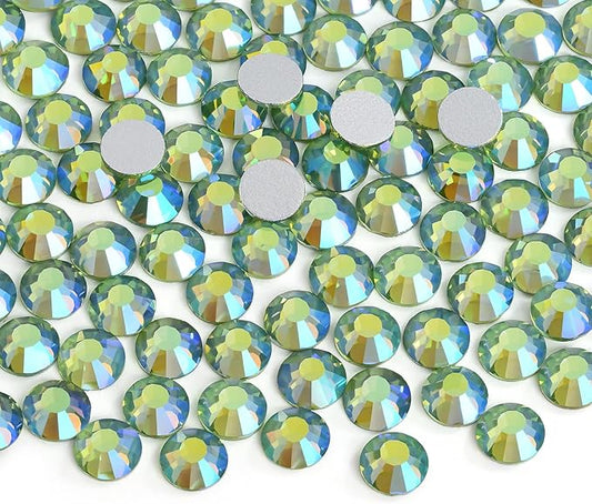 Jollin 144pcs Flatback Rhinestones Glue Fix Crystal Glass Diamantes Gems for Crafting Nail Art Crafts Decorations Clothes Shoes 8.4 mm (ss40, Light-Green AB)