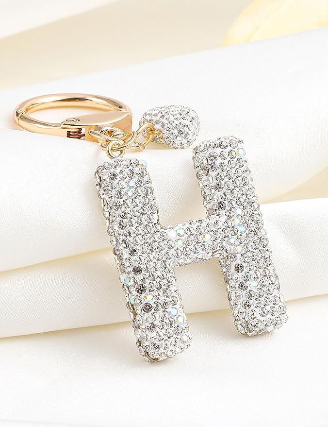 Initial Keychain for Women Girls,Bling Letter Key chain Initial with Heart,Pink Keychain Charms for Backpack Handbag