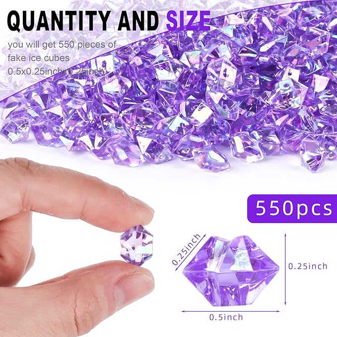 DomeStar 550PCS Bright Purple Vase Fillers, Acrylic Fake Crushed Ice Purple Gems Crystals Plastic Diamonds for Vase Fillers Centerpiece Fish Tank Table Scatter Photography Props Display Decoration