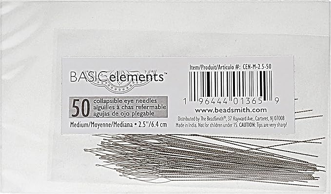 The Beadsmith Basic Elements Collapsible Eye Needles – 2.5 Inch Long – Flexible Twisted Wire – Large Eye, Easy to Thread – 50 Medium Needles