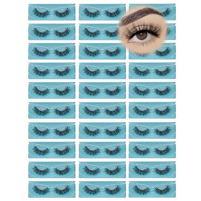 Wholesale Lashes, 3D Faux Mink Eyelash Bulk, 18mm Handmade Reusable Eye Lash, Dramatic Fluffy False Lash with Glitter Portable Packing (Flufy 30 pairs - A20)