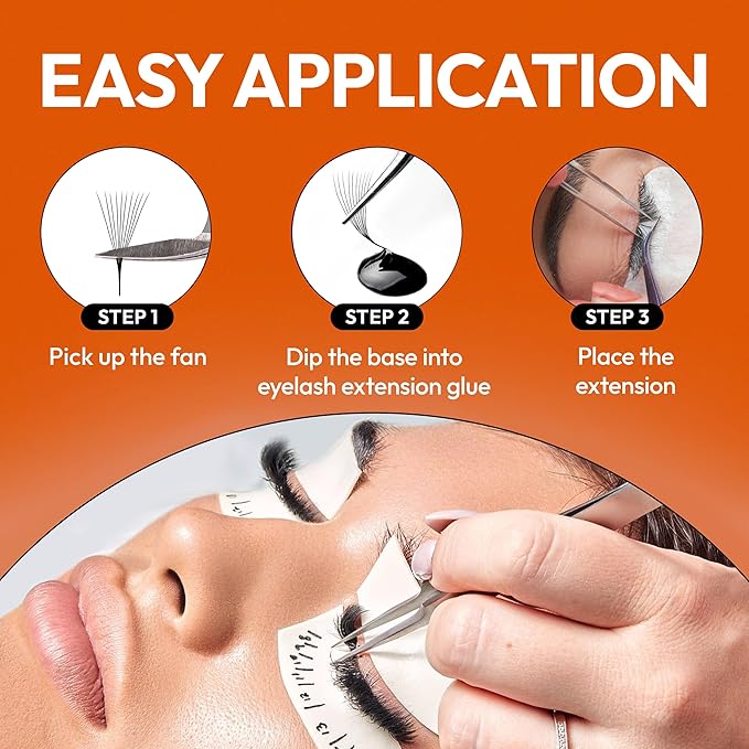 Eyesy Lash 448 Narrow Promade Fans - 10D 0.07mm Thickness C Curl 9-15mm Mixed Lengths - Mega Volume Eyelash Extension Long Stem Narrow Premade Lash Fans Fluffy Pre Made Eyelash Extension Trays