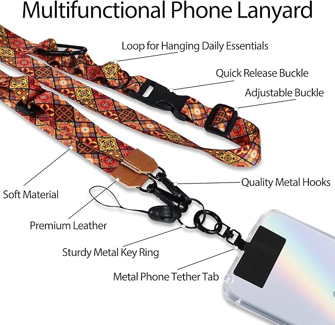 2-in-1 Phone Lanyard Crossbody,Adjustable Phone Strap for Women,Cute Breakaway Lanyard for ID Badges,Keys