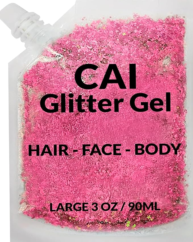 Face, Body & Hair Glitter Gel – Halloween Glitter for Kids and Women – 3 Oz Cosmetic-Grade Gel w/Moon & Stars for Festivals & Halloween Party, Easy Apply & Wash Off - Pink 1Pack