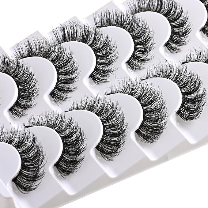 APCYUST Lashes Wispy False Eyelashes Natural Cat Eye Strip Lash Fluffy Fake Lashes Strips Mink Eyelash Natural Looking Cateye Demi Wispies Eye Lashes Pack 7 Pairs Short Full Pestañas Postizas Set
