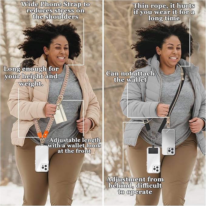 UKON Phone Lanyard Crossbody Phone Strap Widen Neck Strap Adjustable Shoulder Strap with Premium Hardware Hook Bag Strap (Orange)