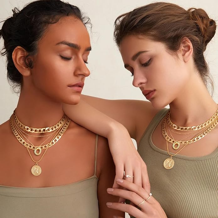 MJartoria Layered Necklaces for Women Trendy Balloon Initial Coin Pendant Necklace Dainty Chunky Chain Choker Necklaces Jewelry Birthday Gifts