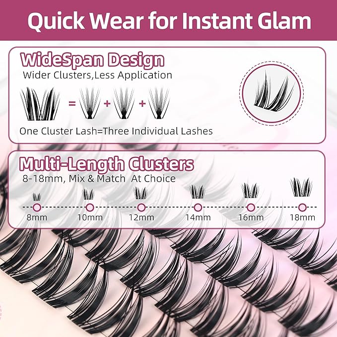 Dramatic Volume Lash Clusters, 0.05mm Thin Band 8-18mm C Curl, DIY Lash Extension Reusable, FayJoo BOLDEE 11 Lash Only