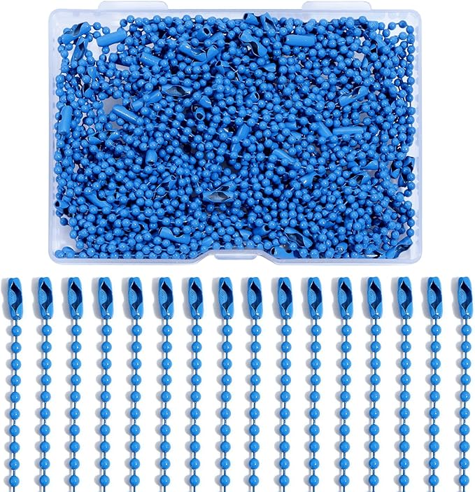 Lemonkey 100Pcs Ball Beads Chains Bulk,Blue Keychains Rings Metal Chains,4 Inch Dog Tag Metal Small Chains with Connectors for Hanging Decoration