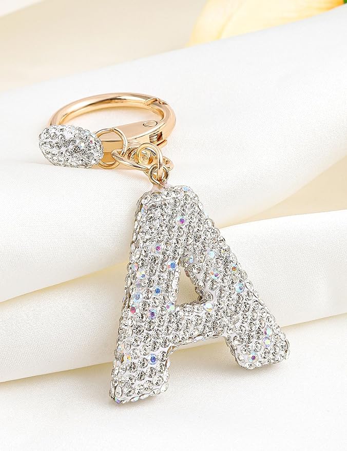 Initial Keychain for Women Girls,Bling Letter Key chain Initial with Heart,Pink Keychain Charms for Backpack Handbag