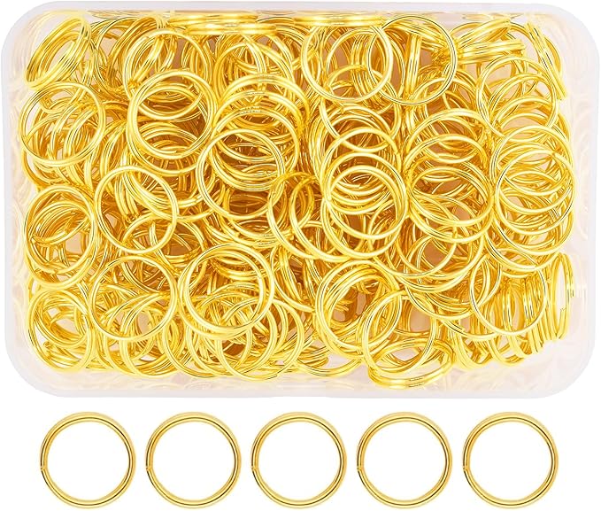 Mandala Crafts 14mm Gold Colored Double Jump Rings for Jewelry Making - 300 Pcs Small Split Key Rings Set for Crafts, DIY Keychains, and Accessories
