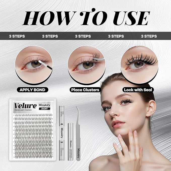 Velure Lash Clusters Kit Venus Short 8-14mm D Curl Natural Lash Clusters Kit Eyelash Clusters Kit Eyelash Extension kit Clusters Eyelash Extensions Beginner-Friendly DIY Lash Thin Invisible Lash Band