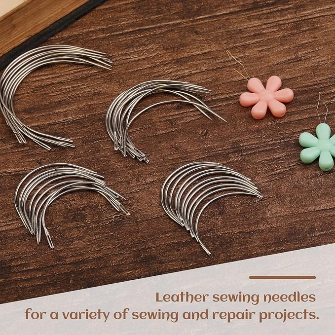 40 Pcs Curved Sewing Needles 4 Sizes commonly Curved Leather Quilting Needles Upholstery Weaving Needles Embroidery Needle for Leather Projects Carpet or Canvas Wig Making