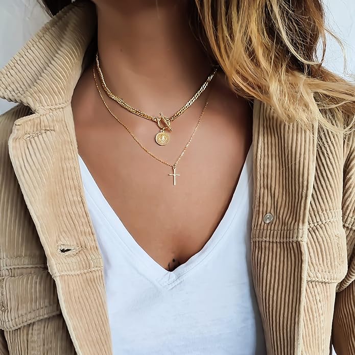 Annika Bella Cross Necklace for Women, 16-18 Inches Silver/Gold Chain, Women's Small Simple Cross Necklaces Religious Charm Jewelry, Faith Gift for Her