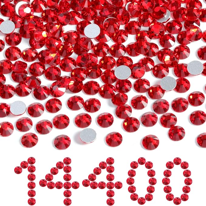 Beadsland Flatback Rhinestones Bulk,14400pcs Red Rhinestones for Nails Crafts Clothes DIY Decoration, Siam, SS12,3.0-3.2mm
