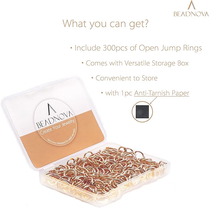 BEADNOVA 8mm Open Jump Rings Rose Gold Jump Rings for Jewelry Making and Keychains (300Pcs)